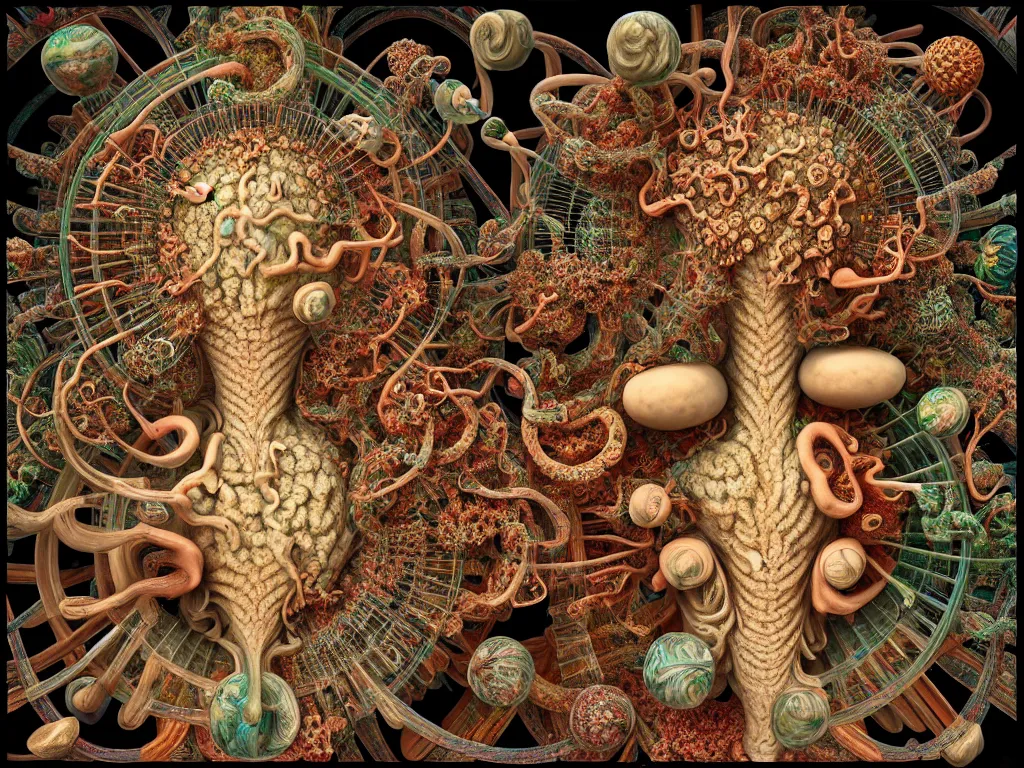 Image similar to humans eating youself in ancient city art by ernst haeckel, fractal, hypermaximalism unreal render engine 8 k