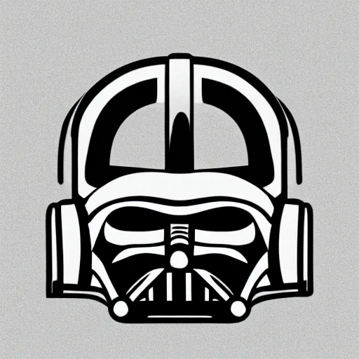 Prompt: svg sticker, centered, round-cropped, white-space-surrounding, Darth-Vader listening to headphones, flat colors, vector art