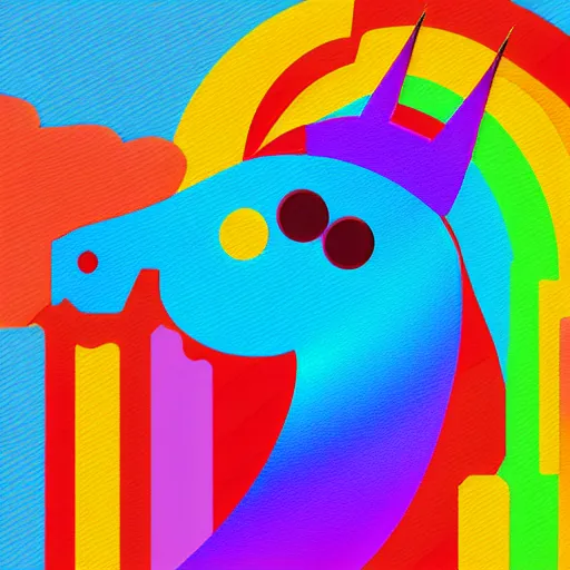 Image similar to Rainbow Robot Unicorn profile picture for social media sites. Limited palette, crisp vector line full body