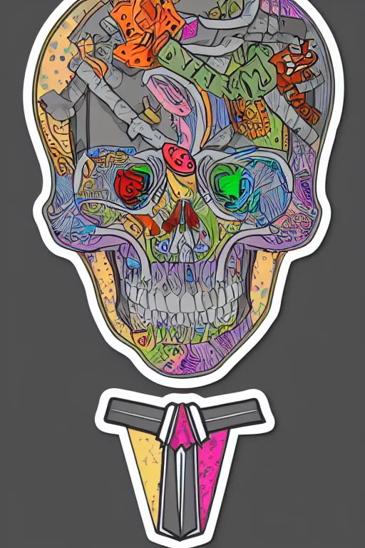 Image similar to A portrait of a skeleton in a suit, sticker, colorful, illustration, highly detailed, smooth and clean vector curves, no jagged lines, vector art, smooth