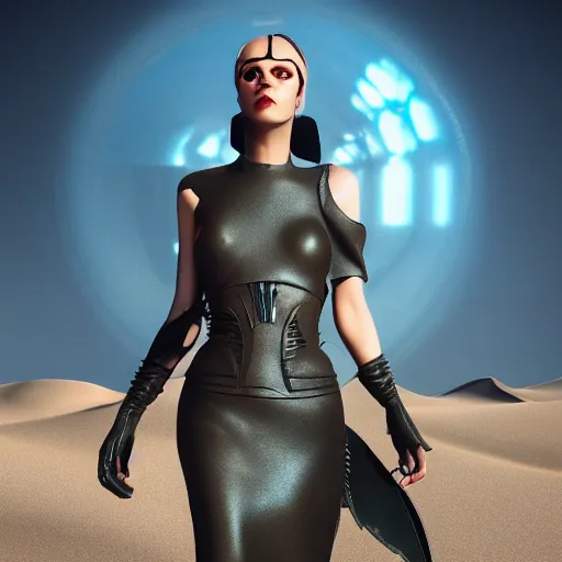 Image similar to evil dune movie inspired avant-garde art, deco fashion, highly detailed, photorealistic portrait, bright studio setting, studio lighting, crisp quality and light reflections, unreal engine 5 quality render