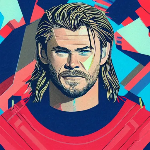 Image similar to Chris Hemsworth as Thor profile picture by Sachin Teng, asymmetrical, Organic Painting , Matte Painting, geometric shapes, hard edges, graffiti, street art:2 by Sachin Teng:4