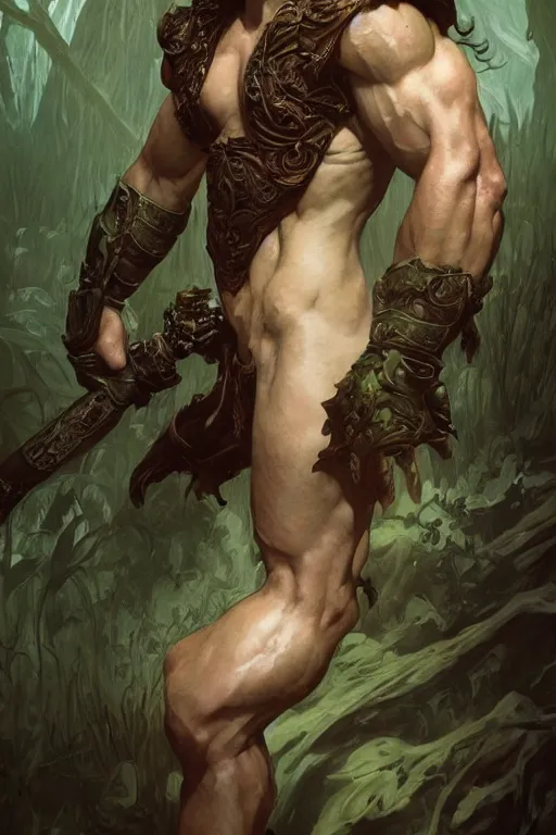 Image similar to portrait of seth green as a very pale hulking herculean demon, forest, godlike, full body, fantasy, intricate, elegant, highly detailed, digital painting, artstation, concept art, sharp focus, illustration, art by artgerm and greg rutkowski and alphonse mucha