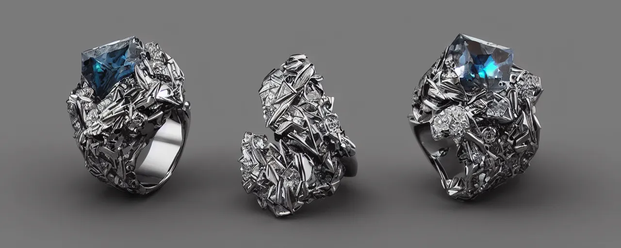 Image similar to magic crystal ring, fire, stone, crystal, engravings, diamonds, product design, art by gerald brom, greg rutkowski and artgerm, photo realism, unreal engine, c 4 d