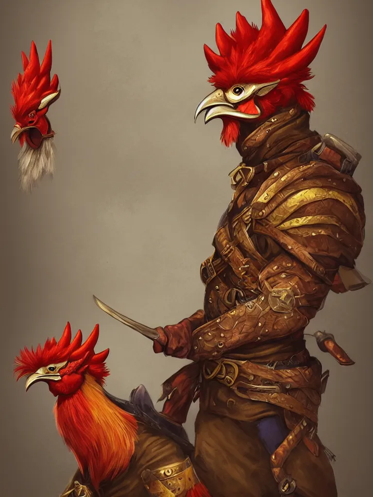 Prompt: portrait of an anthropomorphic rooster man dressed as a fantasy ranger by alex horely orlandelli, fantasy, artstation, d & d, smooth, illustration