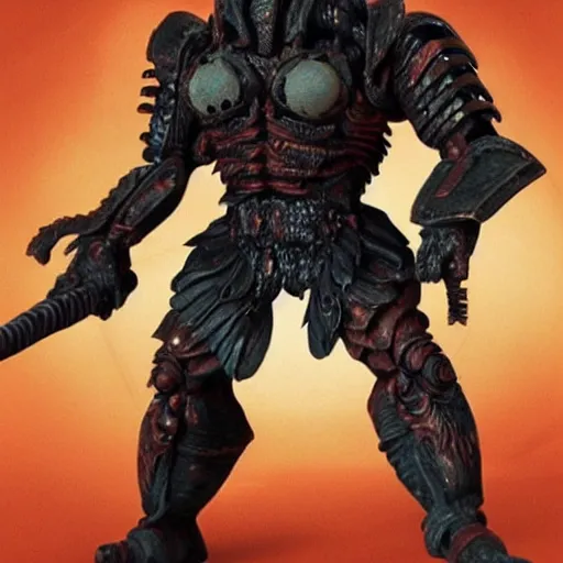 Image similar to predator alien wearing a samurai armor