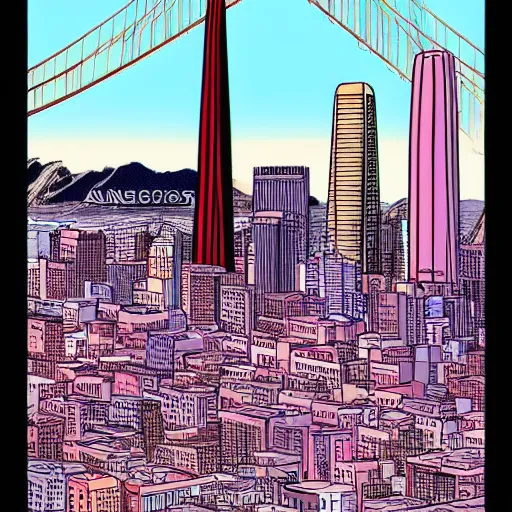 Image similar to an illustration of san fransisco in the style of moebius