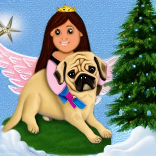 Image similar to biblically-accurate angel holding a pug puppy