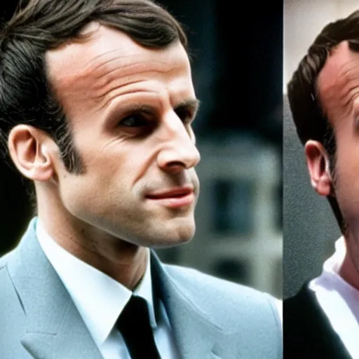 Image similar to Emmanuel Macron buzzing in American Psycho (1999)