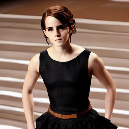 Image similar to emma watson in hunger games, full body shot, highly - detailed, sharp focus, award - winning