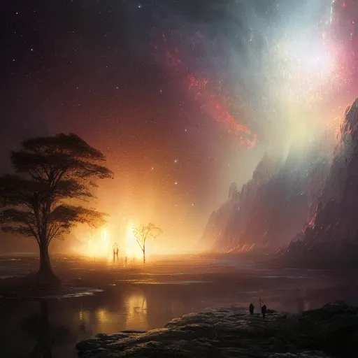 Prompt: source of life, galaxies, magical world, by greg rutkowski, sung choi, photo realistic, 8 k, cinematic lighting, hd, atmospheric, hyperdetailed, trending on artstation, devainart, digital painting, glow effect