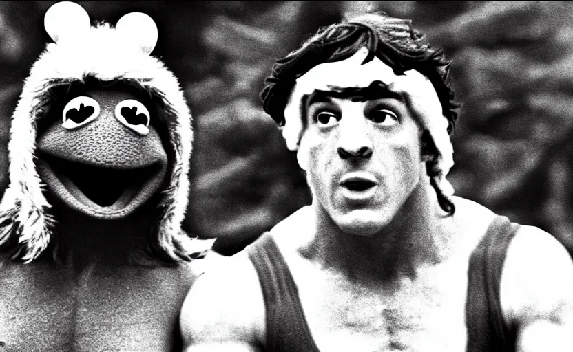 Image similar to the movie rocky except it's kermit the frog