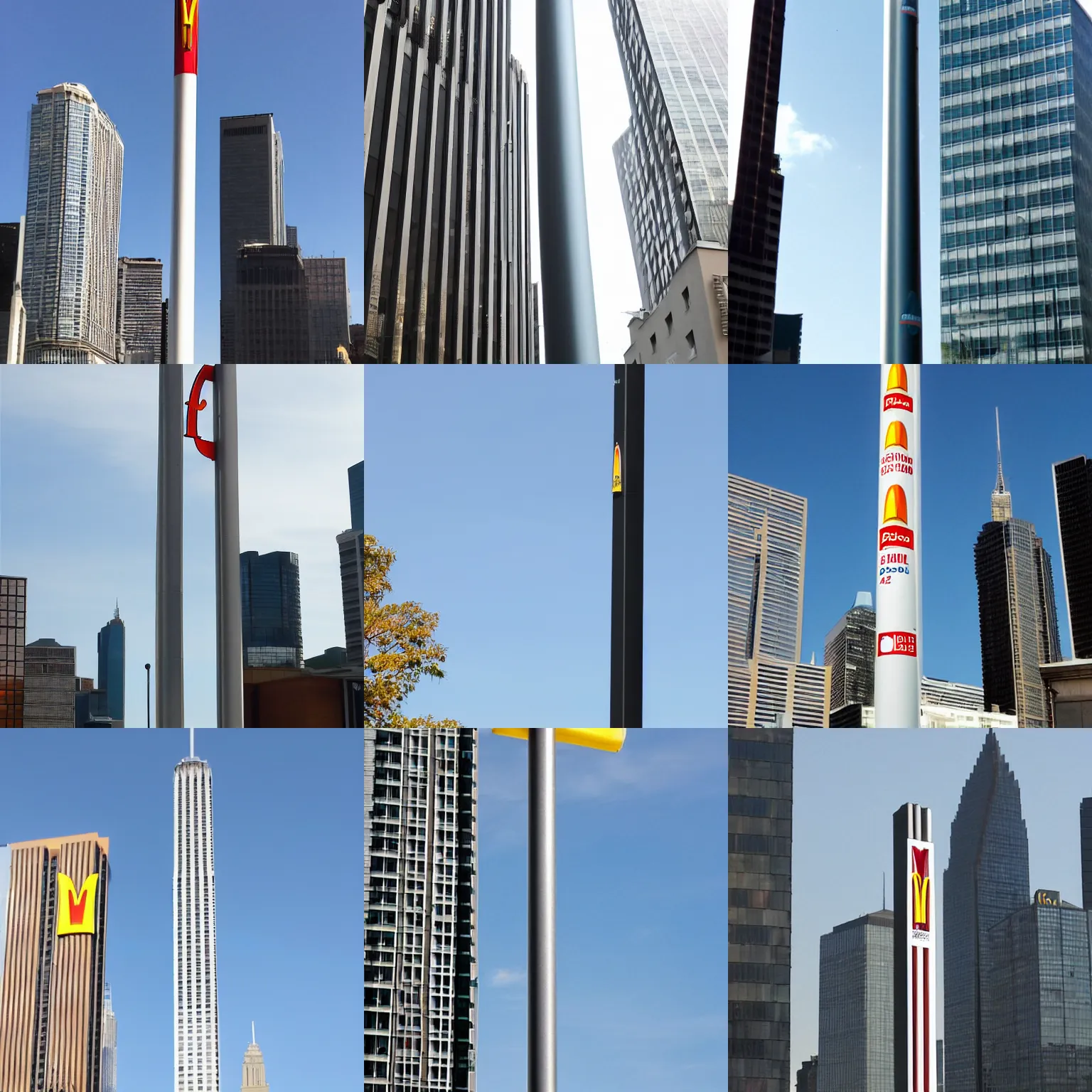 Prompt: a pole as tall as a sky scraper with the mcdonald's logo on top