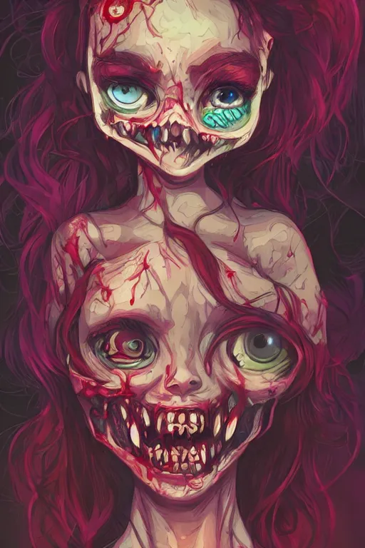 Image similar to a zombie girl smiling cute, Tristan Eaton, victo ngai, artgerm, RHADS, ross draws