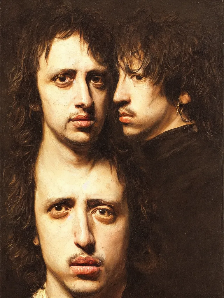 Prompt: portrait of julian casablancas painted by rembrandt, oil painting, baroque painting, impacto technique, highly detailed, 4 k