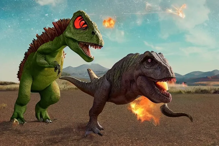 Image similar to tiktok as meteor destroying dinosaurus