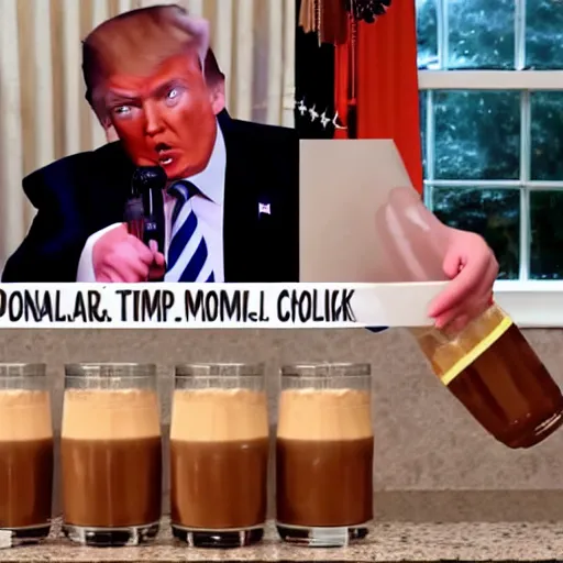 Image similar to donald j. trump vomiting chocolate milk onto liberals