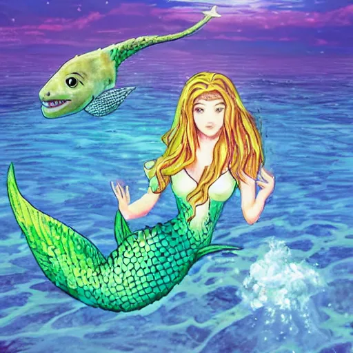 Image similar to a mermaid using a ninendo switch,
