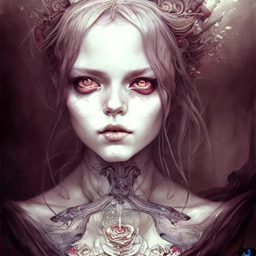 Image similar to portrait painted in bastien lecouffe deharme style drawn by vania zouravliov and takato yamamoto, inspired by alice in wonderland, intricate acrylic gouache painting, high detail, sharp high detail, artstation