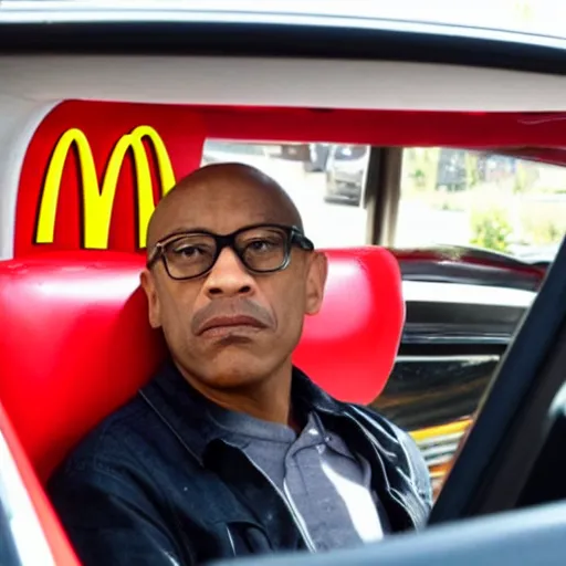 Image similar to Gus Fring sitting at a mcdonalds drive thru