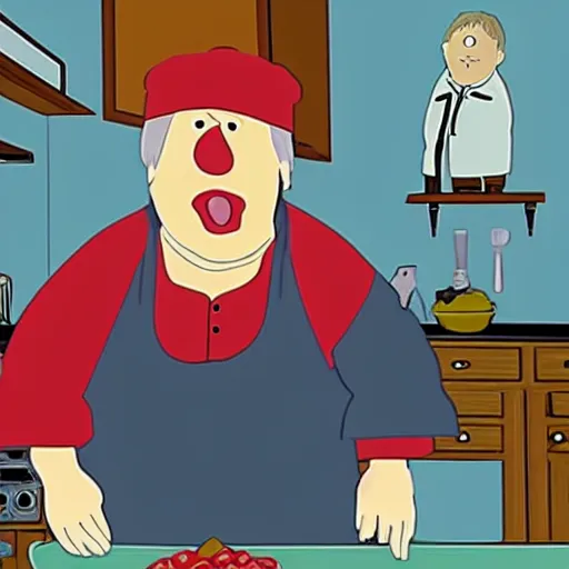 Prompt: Boris Johnson as Chef from South Park, Animation, American animation, funny