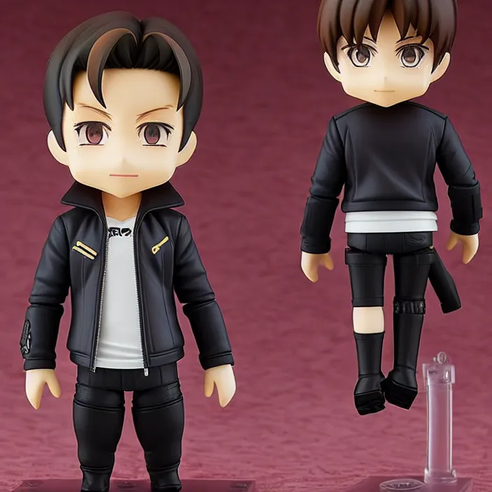 Image similar to One! Anime Nendoroid figurine of ELON MUSK Wearing Leather Jacket And Black Pants, fantasy, figurine , product photo