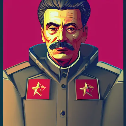 Image similar to cyberpunk joseph stalin as the leader of a futuristic communist society, cybernetics, sharp lines, digital, artstation, colored in