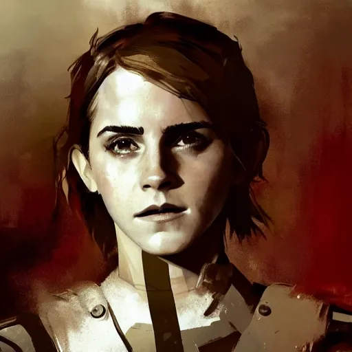 Image similar to emma watson wearing metal gear armor dramatic lighting cinematic cinematic lighting art by Richard Schmid by Yoji Shinkawa by greg rutkowski