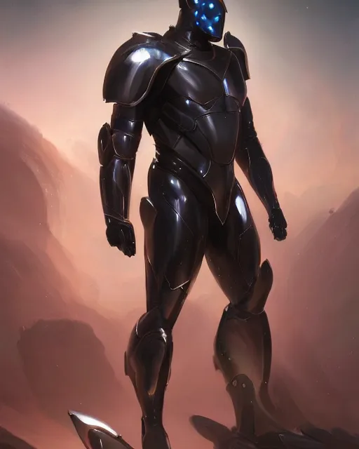 Image similar to opalescent wiry muscular male smooth sleek glossy black pearlescent scifi armor, by greg rutkowski and mark brookes and jim burns and tom bagshaw and magali villeneuve, trending on artstation