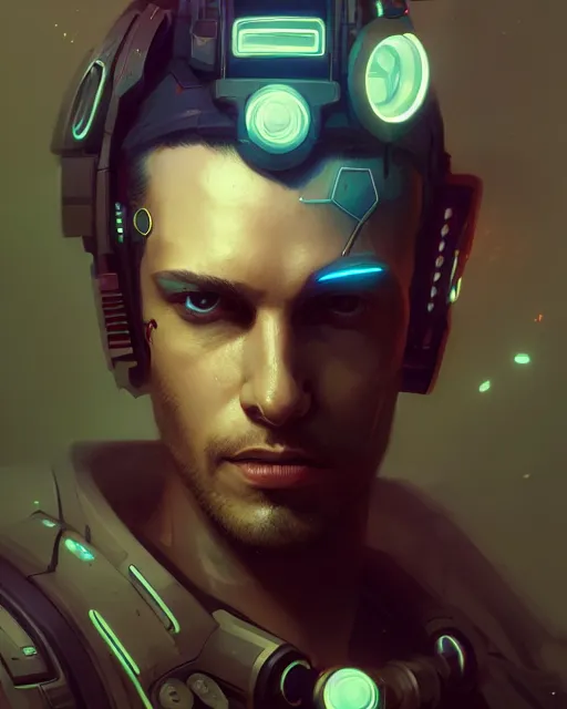 Image similar to cyberpunk male portrait, handsome, sci fi, cyborg, gears, complex 3 d render by peter mohrbacher, ilya kuvshinov, greg rutkowski, ryohei hase, dramatic lighting, intricate, highly detailed, sharp focus, luminous, unreal engine, blender, artstation, masterpiece, ray tracing