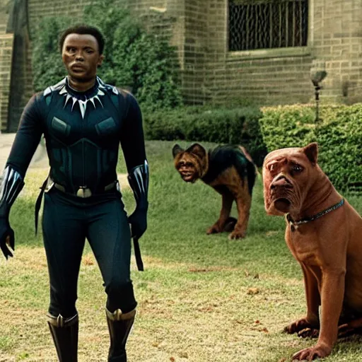 Image similar to a still of from the movie turner & hooch crossover with the movie the black panther