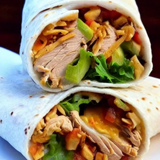 Prompt: perfect chicken burrito. this picture makes me so unbelievably hungry