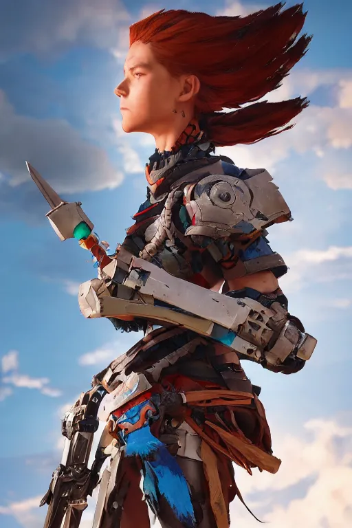 Image similar to combination suit armor aloy horizon forbidden west horizon zero dawn robot ninja mask helmet backpack tribal, aesthetic octane render, 8 k hd resolution, by ilya kuvshinov and cushart krentz and gilleard james radiating a glowing aura cgi rtx 2 0 2 2