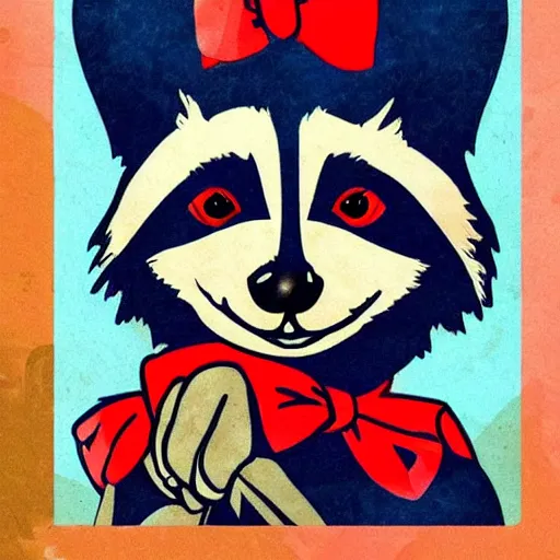 Image similar to a raccoon as rosie the riveter