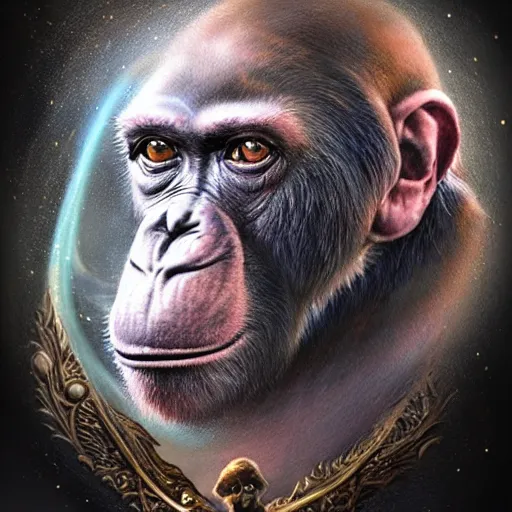 Prompt: a wlop 3 d render of very highly detailed beautiful mystic portrait of a dog ape with whirling galaxy around, tattoos by anton pieck, intricate, extremely detailed, digital painting, artstation, concept art, smooth, sharp focus, illustration, intimidating lighting, incredible art,