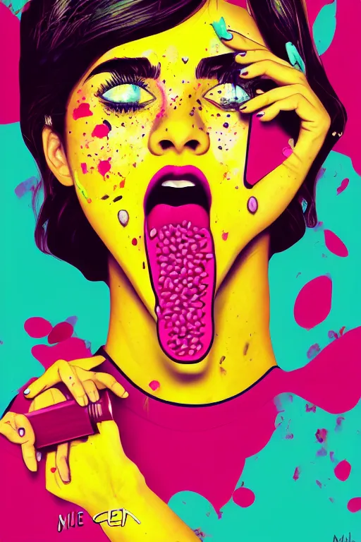 Image similar to girl screamin yolo - aesthetic, smooth painting, remove, each seeds detail, 4 k, illustration, comical, acrylic paint style, pencil style, torn cosmo magazine style, pop art style, ultrarealism, by mike swiderek, jorge lacera, ben lo, tyler west