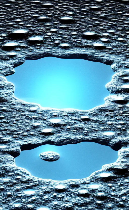 Prompt: highly detailed realistic photo of a water lake formed in moon craters, award winning masterpiece art, hyper realistic, concept art, 8 k detail post - processing