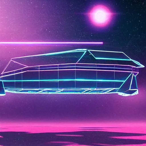 Prompt: synthwave wireframe intergalactic planetary future space vehicles that look super stylish. retrofuturism