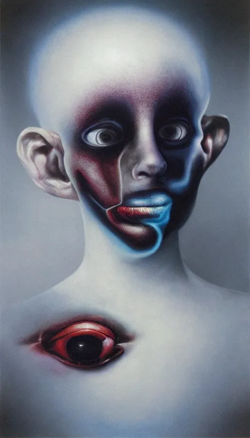 Image similar to psytrance artwork, by gottfried helnwein