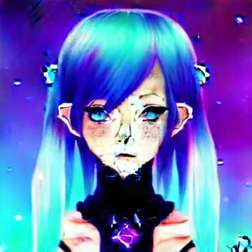 Image similar to art championship winner trending on artstation portrait of a goddess elven mecha warrior princess, head and shoulders, blue hair, matte print, pastel neon, cinematic highlights, lighting, digital art, cute freckles, digital painting, fan art, elegant, pixiv, by Ilya Kuvshinov, daily deviation, IAMAG, illustration collection aaaa updated watched premiere edition commission ✨✨✨ whilst watching fabulous artwork \ exactly your latest completed artwork discusses upon featured announces recommend achievement