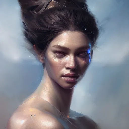 Prompt: a beautiful portrait of a goddess with transparent skin by greg rutkowski and raymond swanland, trending on artstation, ultra realistic digital art