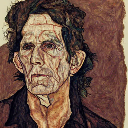 Image similar to portrait of keith richards by egon schiele in the style of greg rutkowski