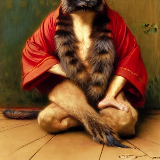 Image similar to a portrait of a hamato yoshi wearing a red kimono, hairy, feet, tail. highly detailed painting by gaston bussiere, craig mullins, j. c. leyendecker, furry