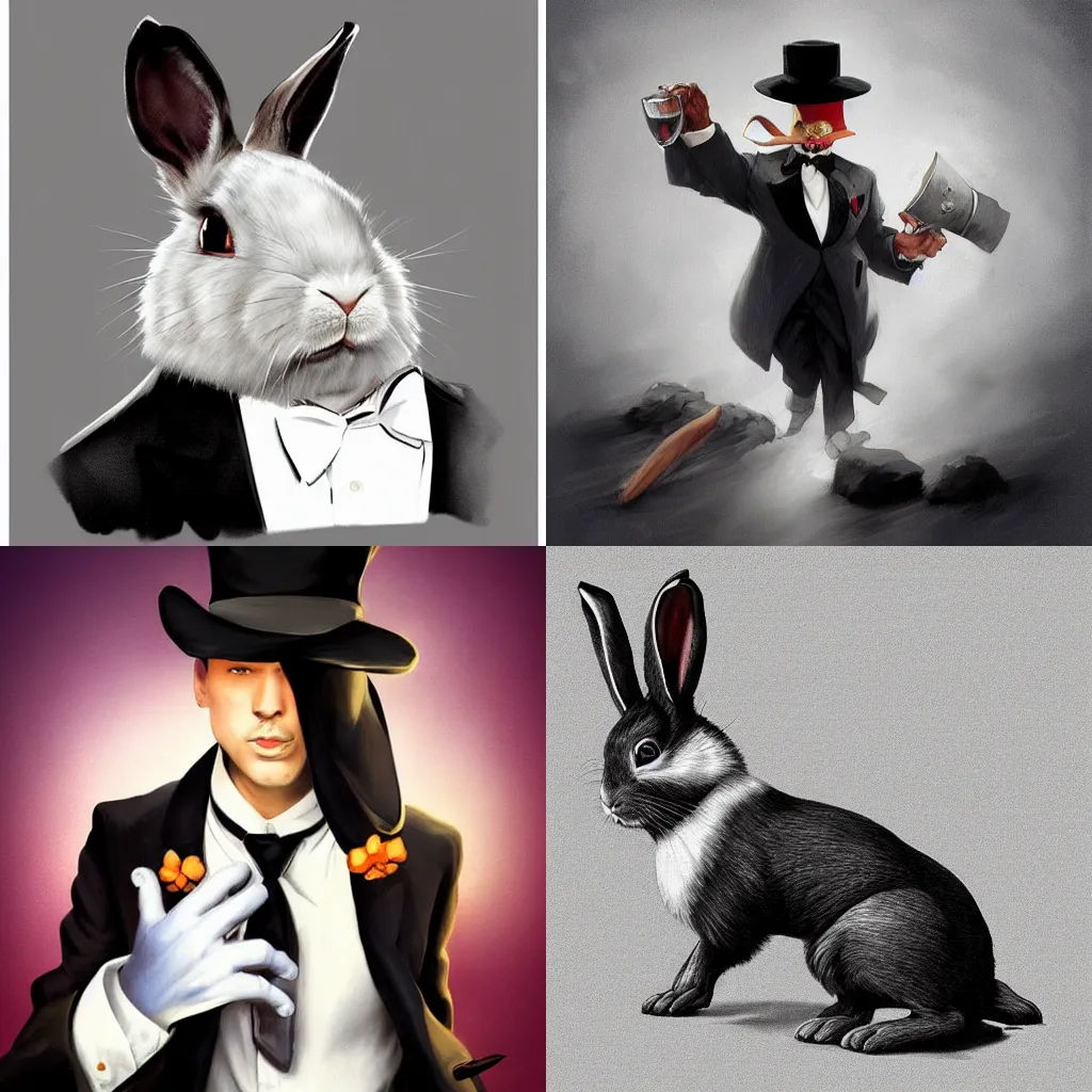 Prompt: A digital painting of a Rabbit with a mafia hat a Black Tie on a white Shirt, by Stanley Artgerm Lau, frank frazetta, Rossdraws, James Jean, gerald brom, Andrei Riabovitchev, Marc Simonetti, and Sakimichan, trending on artstation