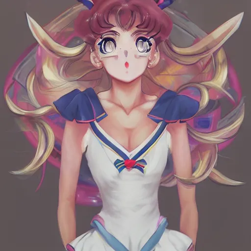 Image similar to Sailor Moon art Portrait, trending on artstation, drawn by WLOP