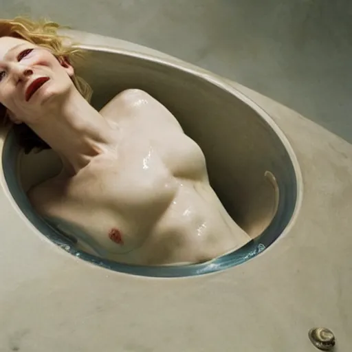 Prompt: photo of cate blanchett in a bathtube by annie leibowitz, photorealisitc ,detailed