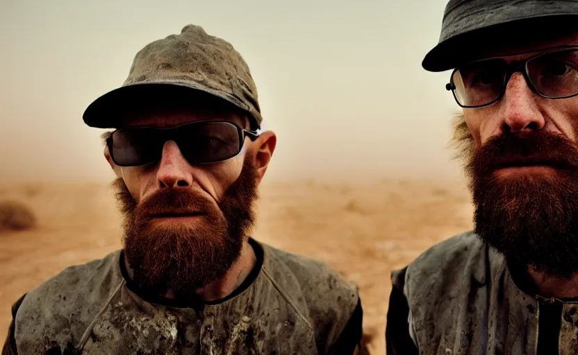 Prompt: cinestill 5 0 d candid photographic portrait by helen levitt of heisenberg wearing rugged black mesh techwear on a dirtbike through a desolate plain, extreme closeup, modern cyberpunk moody emotional cinematic, dust storm, 8 k, hd, high resolution, 3 5 mm, f / 3 2, ultra realistic faces, ex machina