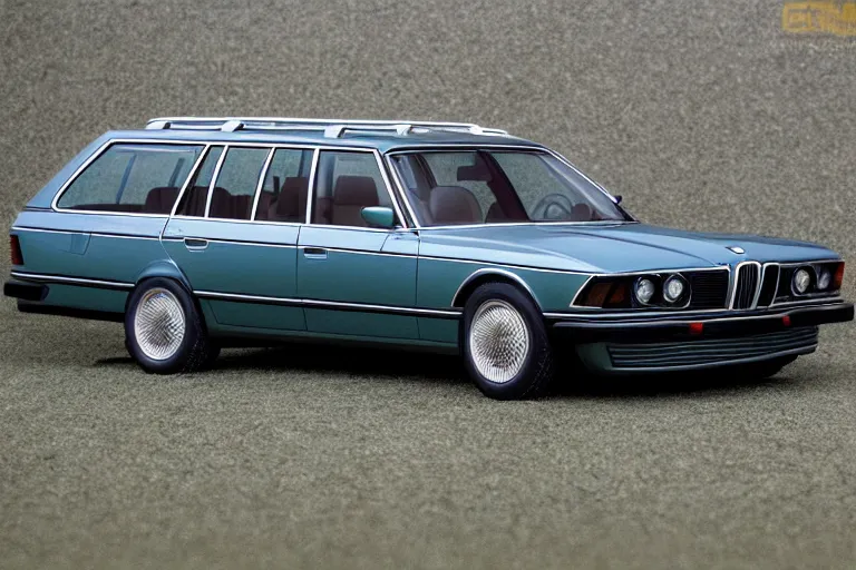 Prompt: intricate, 3 d, 1 9 7 9 shark nose bmw 7 series two - door wagon estate, style by caspar david friedrich and wayne barlowe and ted nasmith.