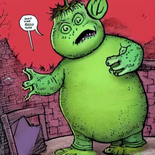 Prompt: fungus the bogeyman waving goodbye to raymond briggs