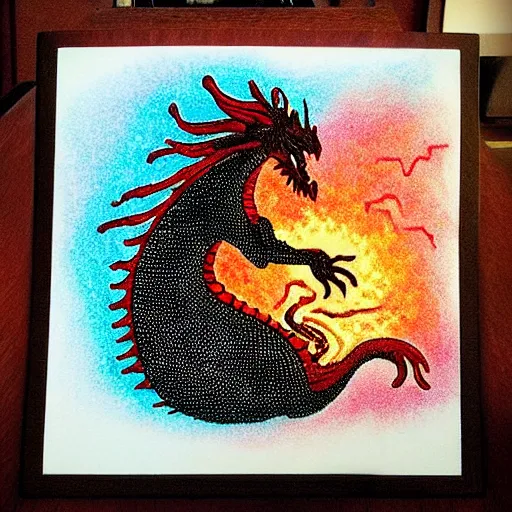 Image similar to “fire breathing dragon, Pointillism style”